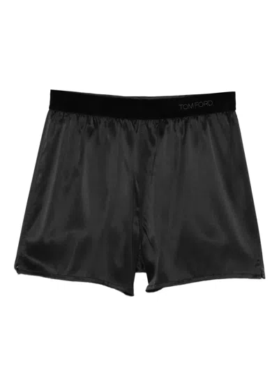 Tom Ford Stretch Silk Satin Shorts In Green