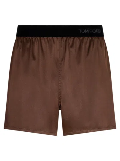 Tom Ford Silk Pajama Shorts In Brown
