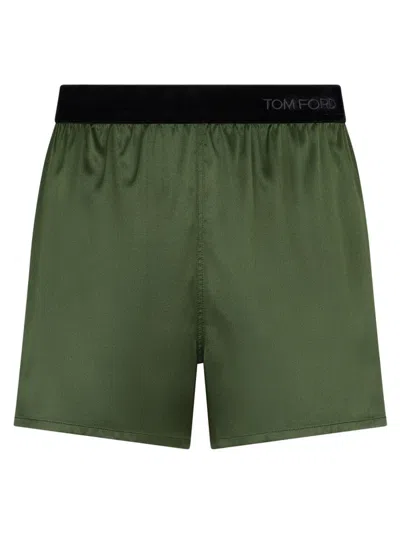 Tom Ford Silk Pajama Shorts In Green