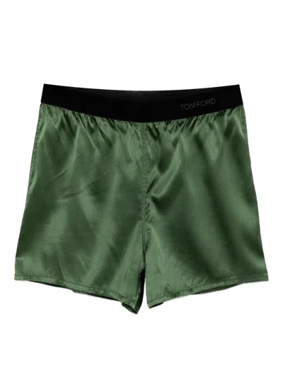 Tom Ford Silk Pajama Shorts In Green