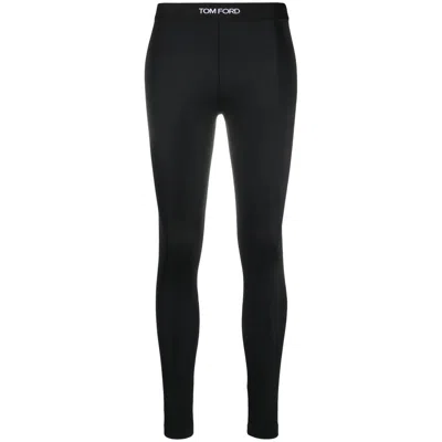 Tom Ford Stretch Lustrous Velour Signature Leggings In Black
