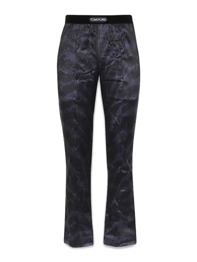 Tom Ford Silk Pants With Logoed Name Elastic Waistband In Multi
