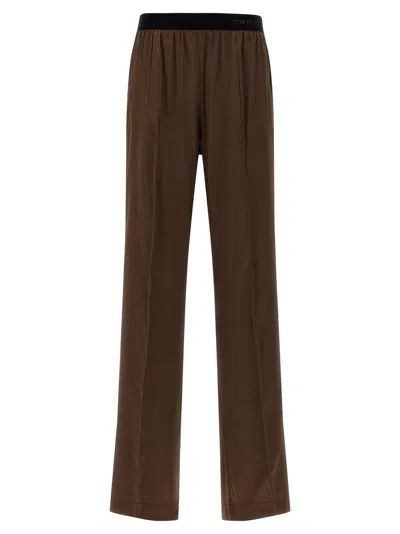 Tom Ford Stretch Silk Satin Pj Pants In Brown
