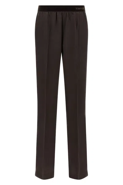 Tom Ford Silk Pants In Brown