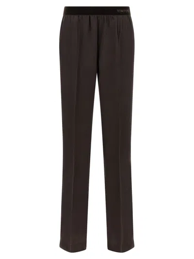 Tom Ford Silk Pants In Brown