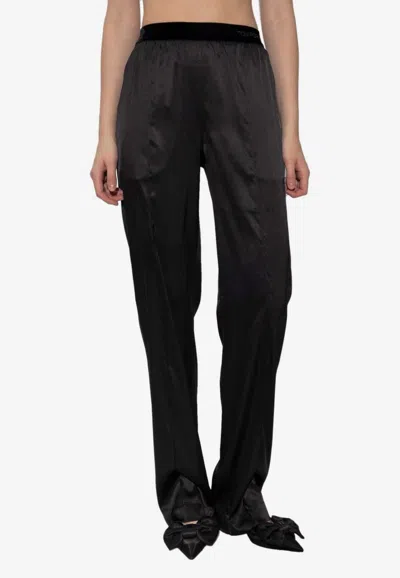Tom Ford Silk Pants With Elastic-waist In Black