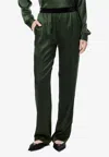 Tom Ford Green Pants With Elastic Waist With Logo Lettering In Silk Stretch Woman In Green