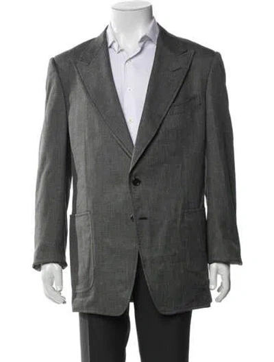 Pre-owned Tom Ford Silk Plaid Print Blazer In Gray