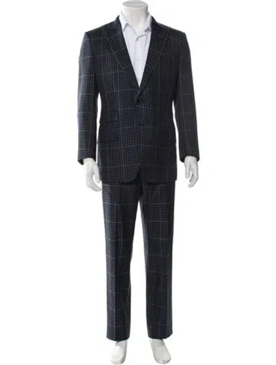 Pre-owned Tom Ford Silk Plaid Print Two-piece Suit In Blue