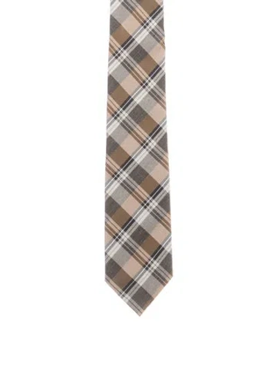 Pre-owned Tom Ford Silk Plaid Tie W/tags In Gold