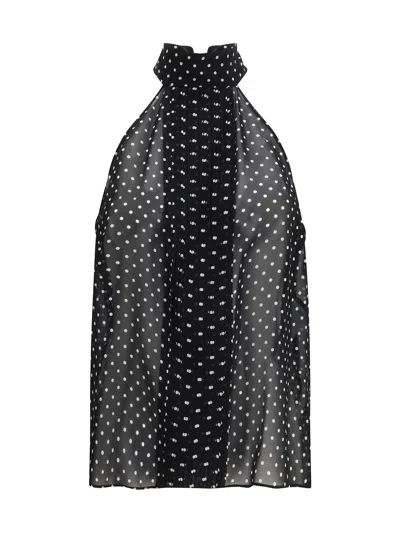 Tom Ford Black Sleeveless Top With Halterneck And All-over Polka Dot Motif In Silk Woman