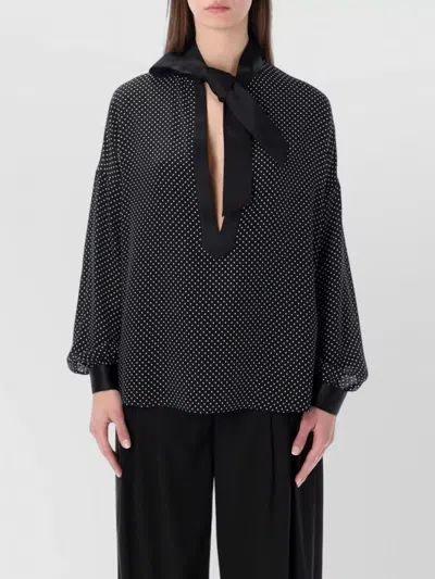 Tom Ford Silk Polka Dot Scarf Collar Shirt In Black