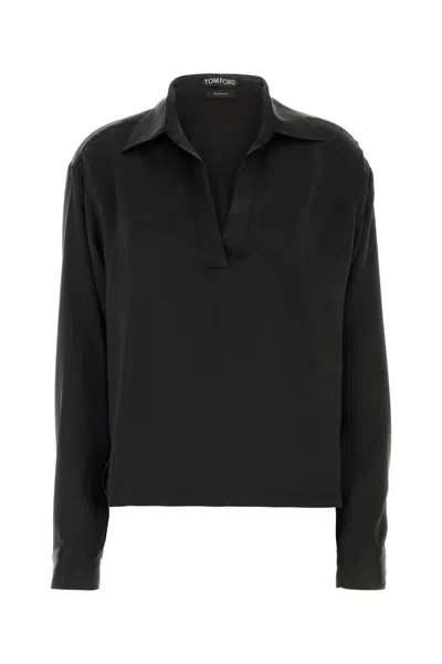 Tom Ford Peach-feel Silk Satin Polo In Black