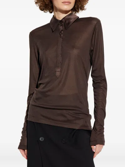 Tom Ford Semi-sheer Silk Long-sleeved Top In Brown