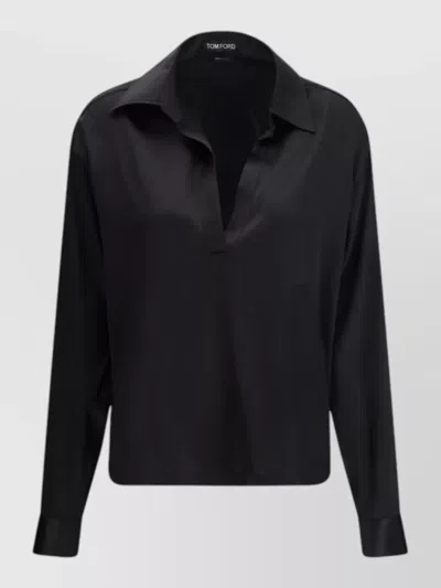 Tom Ford Peach-feel Silk Satin Polo In Black