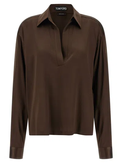 Tom Ford Silk Polo Shirt In Brown
