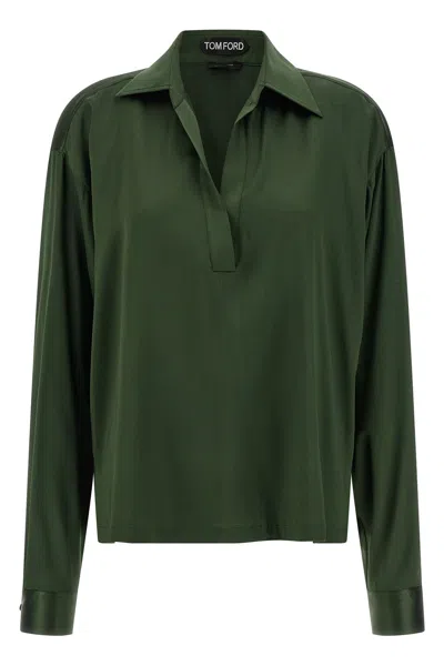 Tom Ford Silk Polo Shirt In Green
