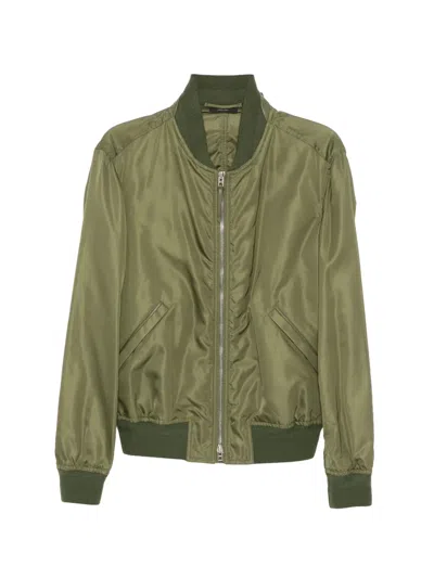 Tom Ford Silk Poplin Bomber Jacket In Green