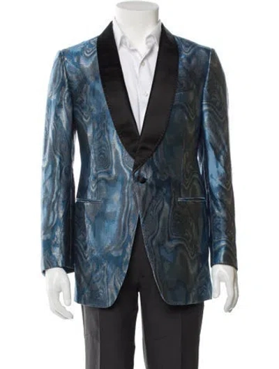 Pre-owned Tom Ford Silk Printed Blazer W/ Tags In Blue