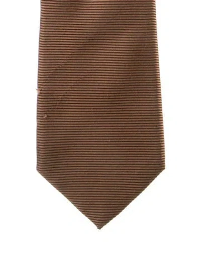 Pre-owned Tom Ford Silk Printed Tie In Brown