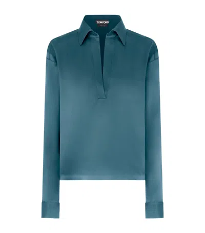 Tom Ford Silk Pyjama Shirt In Blue
