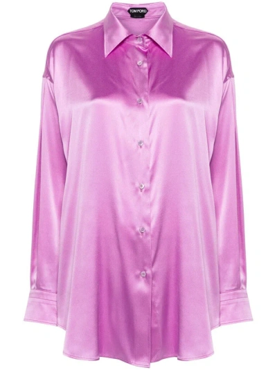 Tom Ford Silk Relaxed Fit Shirt In Pink & Purple