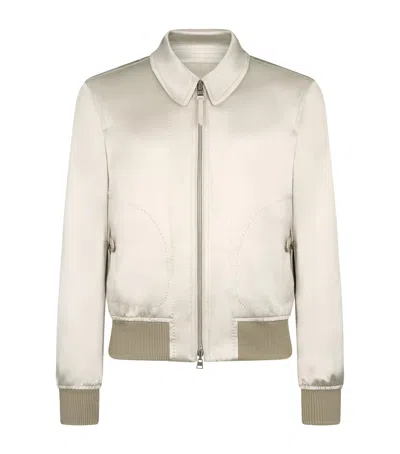 Tom Ford Silk Reversible Bomber Jacket In Beige