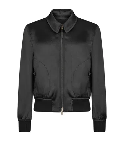 Tom Ford Silk Reversible Bomber Jacket In Black