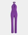 Tom Ford Silk Sable Halter Bootcut Jumpsuit In Purple