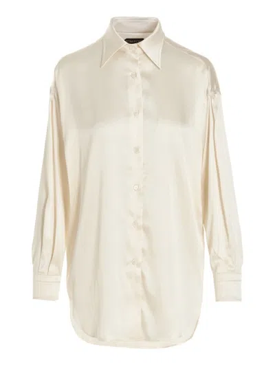 Tom Ford Silk Satin Blend Shirt With Button Closure In Neutral