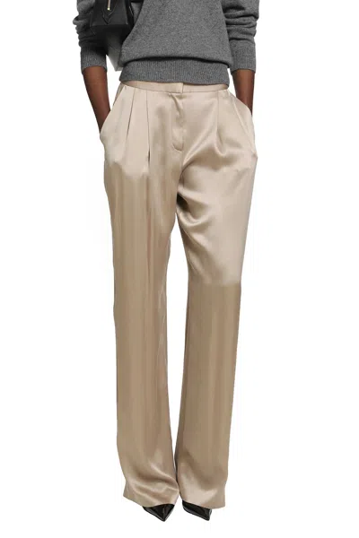 Tom Ford Silk Satin Double Pleat Pants In Neutral