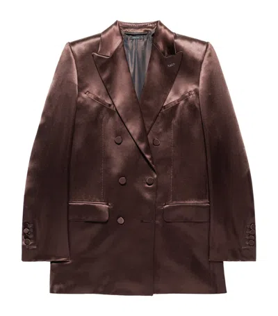 Tom Ford Silk Satin Double-breasted Blazer In Brown