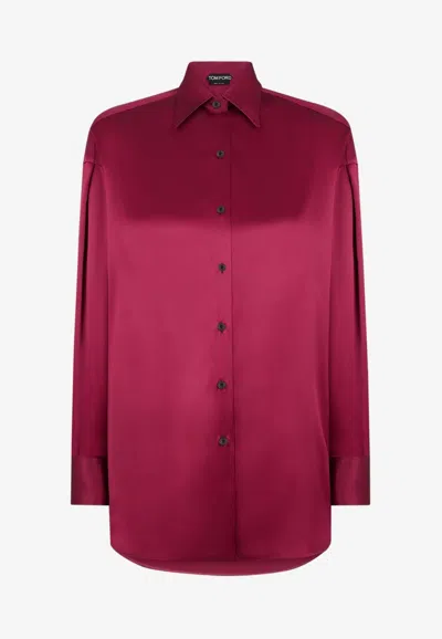 Tom Ford Silk Satin Long-sleeved Shirt In Pink