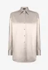Tom Ford Collared Neck Long Sleeves Pleated Back Top In Gray