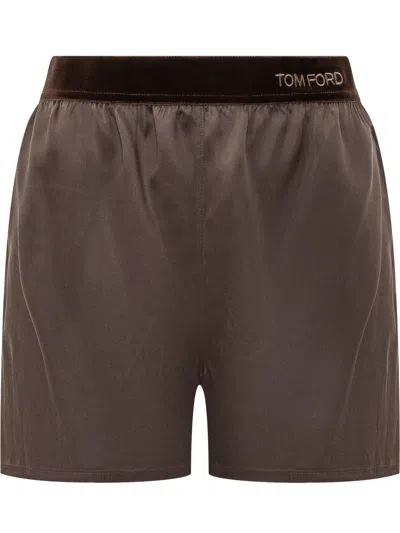 Tom Ford Silk Satin Pajama Shorts In Espresso