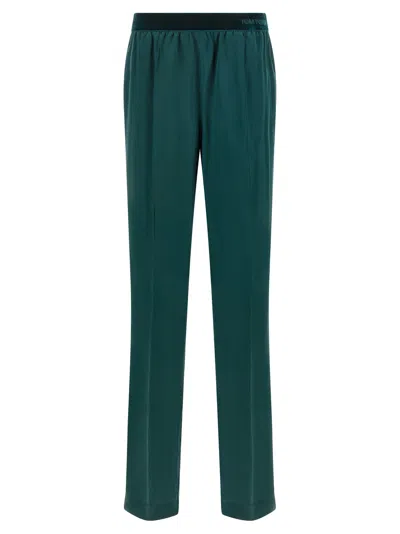 Tom Ford Silk Satin Pajama Trousers In Teal