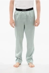 Tom Ford Silk Satin Pijama Pants With Velour Detail In Blue