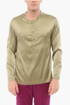 Tom Ford Silk Satin Pijama Shirt With Mandarin Collar In Green