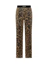 Tom Ford Camel Silk Blend Leopard Print Trousers In Beige