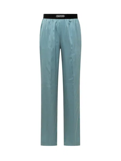 Tom Ford Logo-banded Silk Pj Pants In Blue