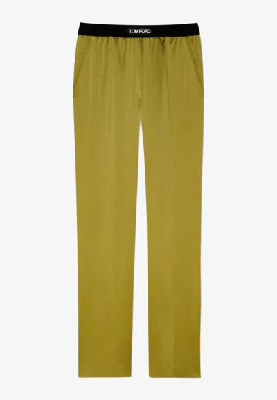 Tom Ford Silk Satin Pj Pants In Olive
