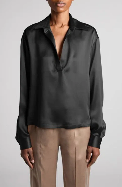 Tom Ford Silk Satin Polo In Black