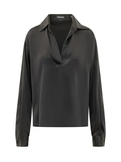 Tom Ford Silk Satin Polo In Black