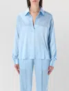 Tom Ford Silk Satin Polo Shirt Long Sleeves In Blue