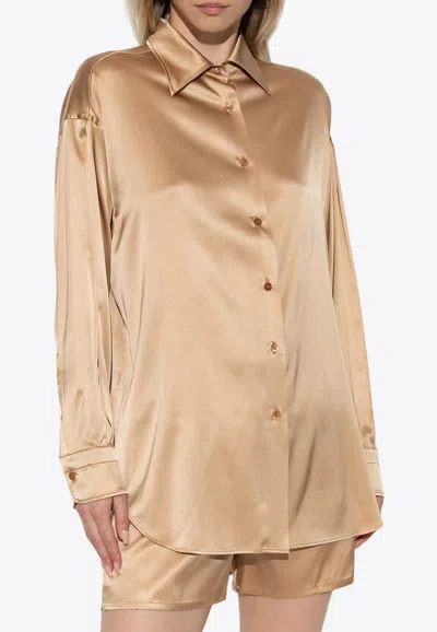 Tom Ford Silk Satin Relaxed Shirt In Grey