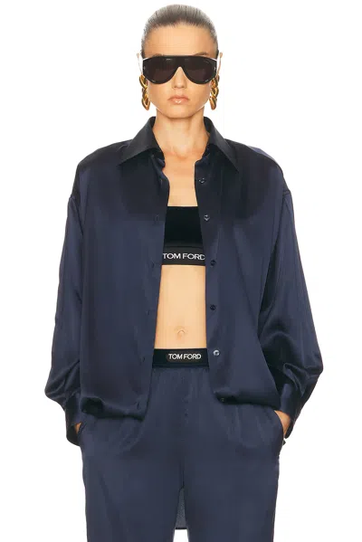 Tom Ford Silk Satin Relaxed Shirt In Blue