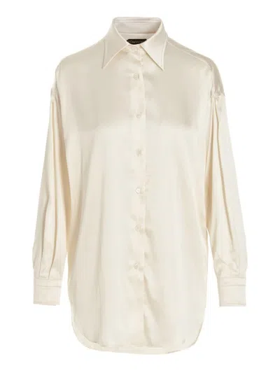 Tom Ford Silk Satin Blend Shirt With Button Closure In Neutral