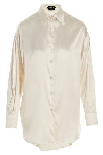Tom Ford Silk Satin Blend Shirt With Button Closure In Neutral