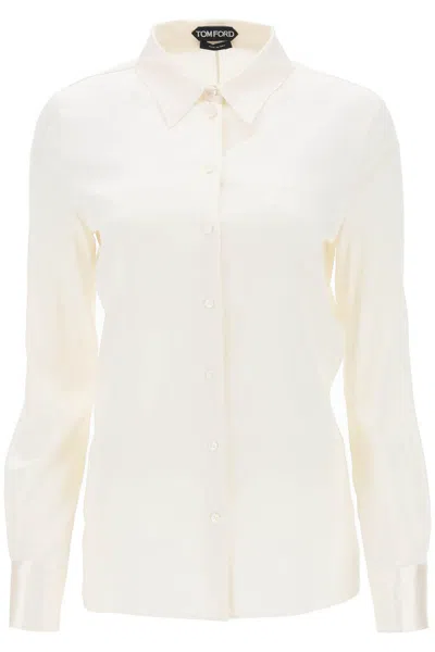 Tom Ford Silk Satin Shirt In Bianco