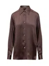 Tom Ford Fluid Silk Charmeuse Shirt In Brown